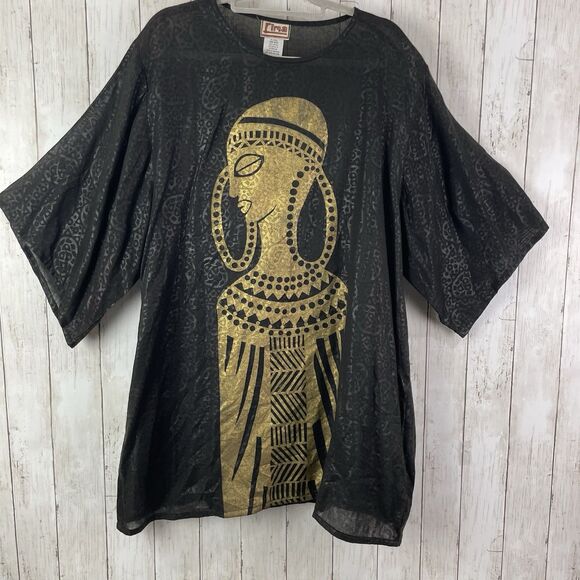 Rima One Size African Black & Gold 2 Piece Blouse & Skirt Set - Drawstring Waist - Picture 2 of 14